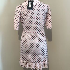 white heart print frill detail tea dress